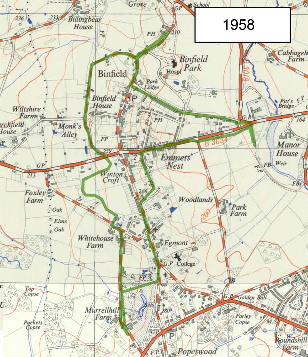 map of Binfield in 1958