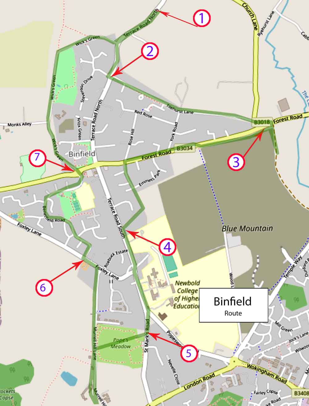 route map of Binfield